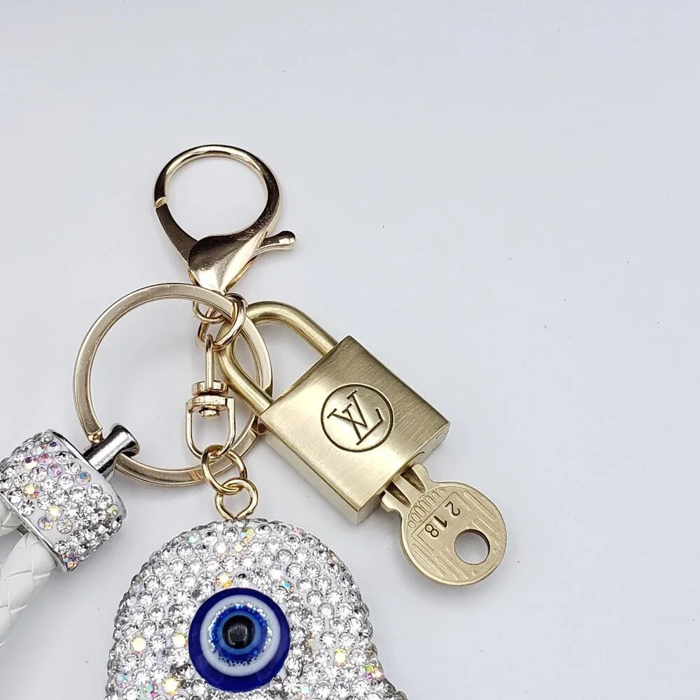 Authentic Louis Vuitton Lock & Key with Unbranded Evil Eye Charm, Keychain